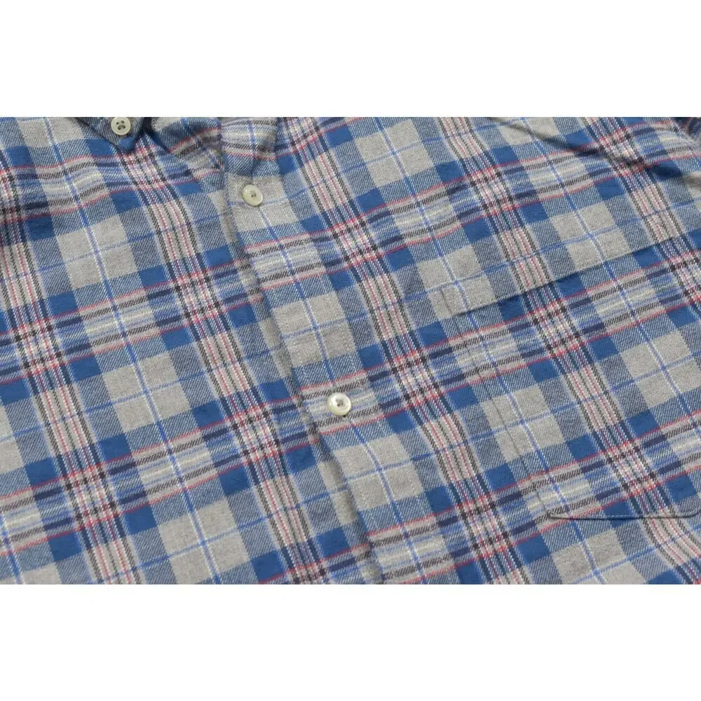 Banana Republic Luxe Flannel Slim Fit Shirt Mens XXL Tall Blue Gray Plaid Long S
